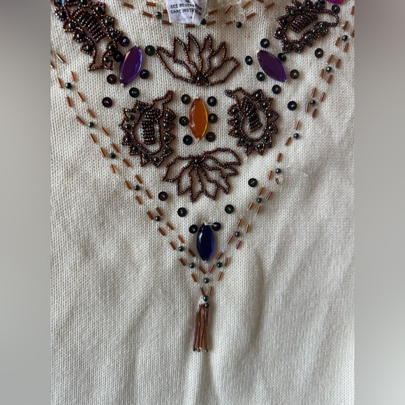 Vintage Midi Sweater Beaded Cream Dress - Picture 7 of 8